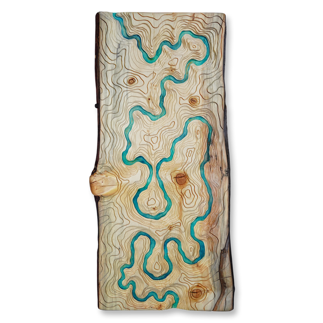 'Arteries of the Earth' Live Edge Carved Topographical Riverscape