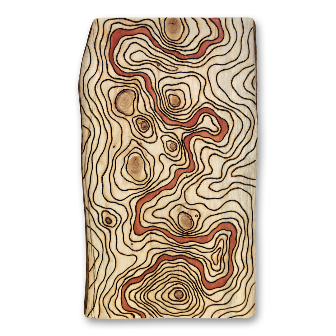 'Arteries of the Earth' Live Edge Pyrographic Watercolor Riverscape