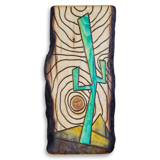Live Edge Pyrographic Sonoran Saguaro with Mountains