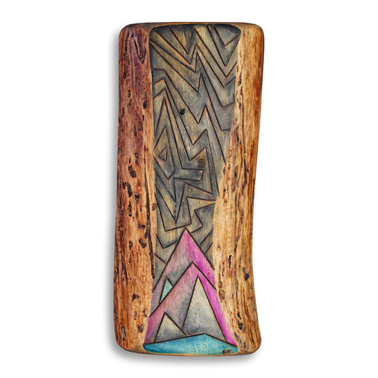 Live Edge Pyrographic Watercolor Mountain Range